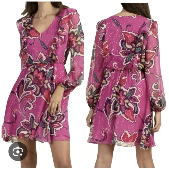 Trina Turk Saka Floral Silk Drrss Large - Picture 2 of 7